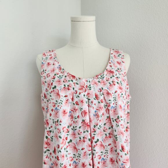 Vintage 80s Stitched by Fay Pink Floral Sleeveless Cotton Dress Pull On L - Picture 2 of 10